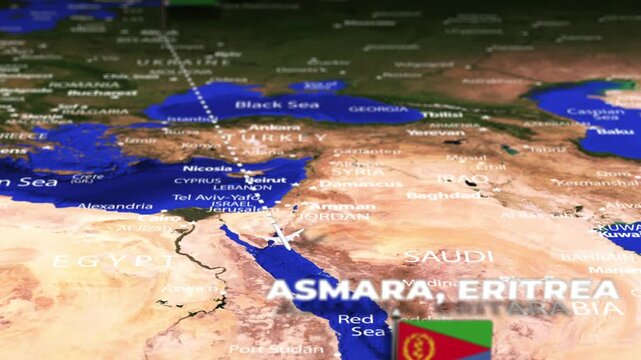 Flight From Minsk BELARUS to Asmara ERITREA with flag pins