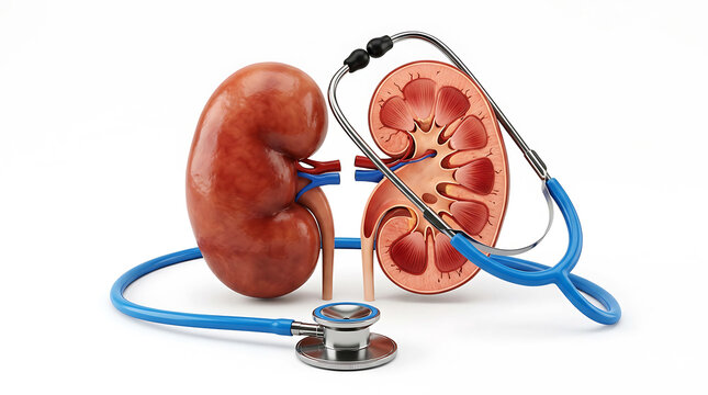Stethoscope draped over realistic human kidneys