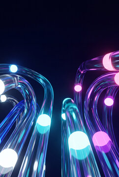 Clustered glass 3D arches rendered in teal and magenta hues