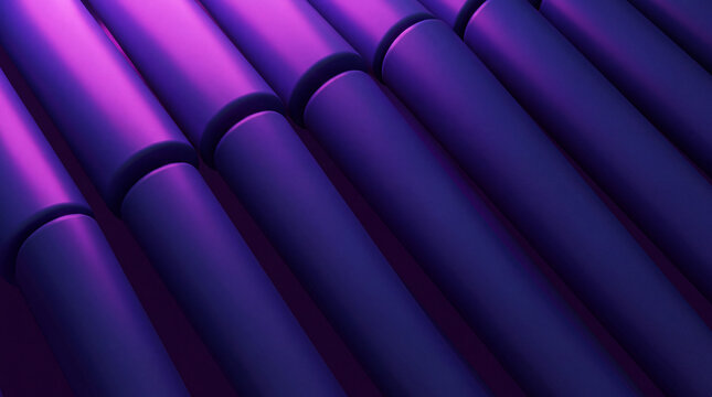 Matte purple 3D cylinders lit along violet edges