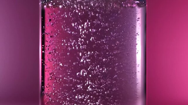Bubbles Rising in a Tall Glass Cylinder With Color Changing Light
