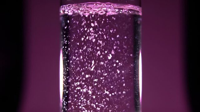 Bubbles Rising in a Tall Glass Cylinder With Color Changing Light