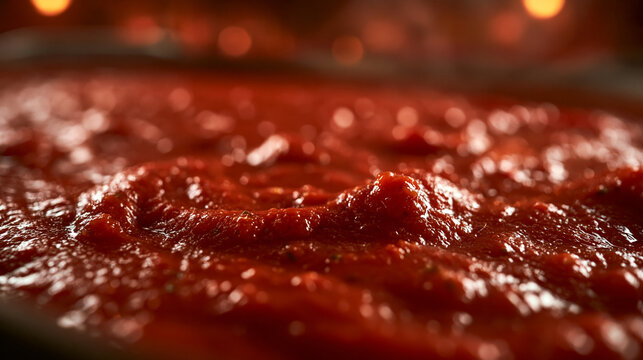 Close-Up of Fresh Simmering Tomato Sauce Texture