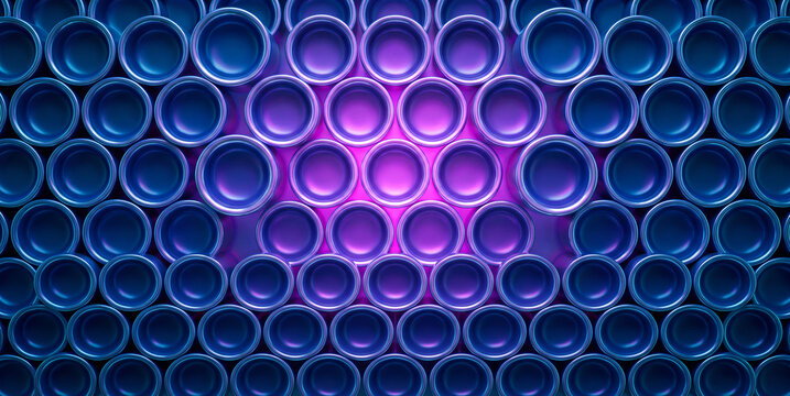 Radiant 3D circle grid glowing in violet at its center