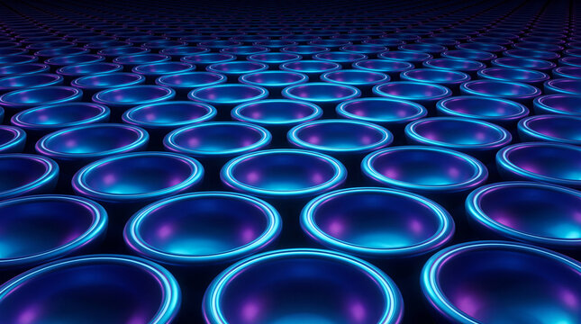 Receding 3D circle array rendered in deep blue tones