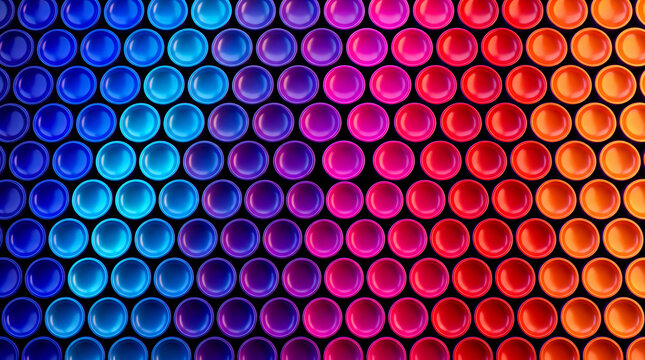 Spectrum-lit 3D circle grid spanning blue to orange hues