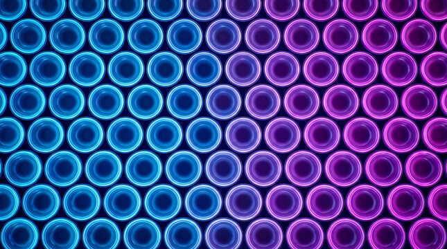 3D neon circles forming a blue and purple geometric pattern