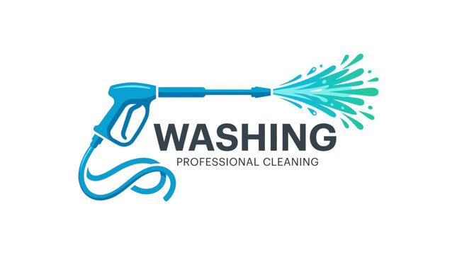 Professional pressure washer tool vector logo design with splashing water stream for modern cleaning business identity