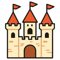 Naklejka premium Fairytale magic kingdom castle fortress in retro bold outline offset style vector illustration