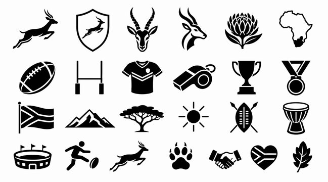 Collection of South African sports and cultural icons.