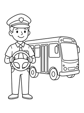Cute Bus Driver Character Clipart with Cap and Uniform Holding Steering Wheel for Transportation Design
