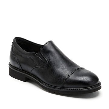 Men's Black Genuine Leather Slip-On Loafer Stock Photo