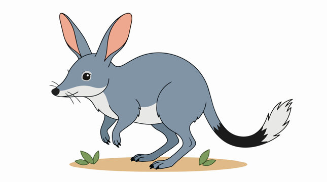 Cute Greater Bilby Character with Long Ears and Distinctive Tail Standing on Australian Outback Ground