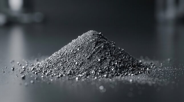 Fine tungsten carbide powder piled up with sharp reflective particles scattered on surface