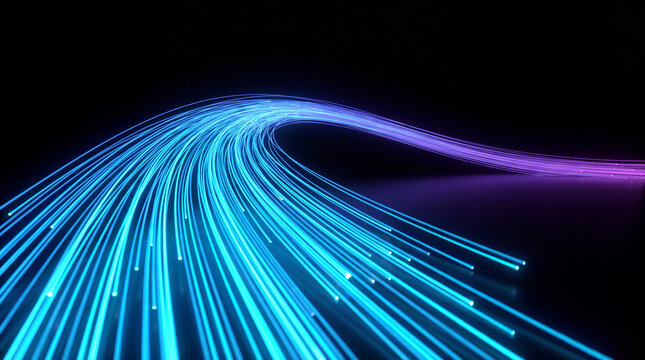 Curved fiber 3D strands rendered with glowing dotted tips