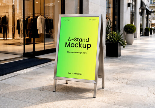 A Frame Board Sign Mockup on Retail Store Sidewalk