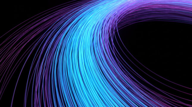 Swirling fiber 3D strands curling into a glowing vortex