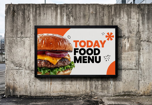 Billboard Mockup Hanging on Weathered Concrete Wall