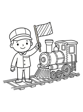 Cute Train Engineer Character Clipart Wearing Uniform and Cap for Transportation and Kids Design