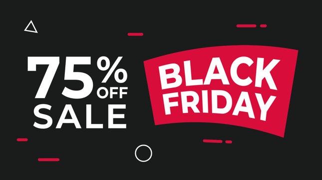 Bold Black Friday promotional graphic banner showcasing a large seventy five percent discount sale red tag