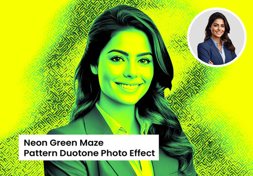 Neon Green Maze Pattern Duotone Photo Effect