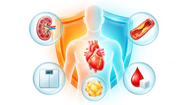 Medical of human heart with organs and vessels
