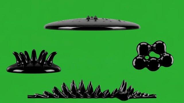 Four ferrofluid magnetic effects collection green screen 4K loop