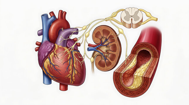 Medical of human heart and kidneys with vessels