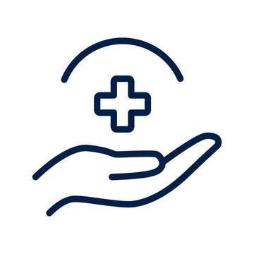 Animated Line Icon of Medical Cross on Open Hand for Healthcare Concept