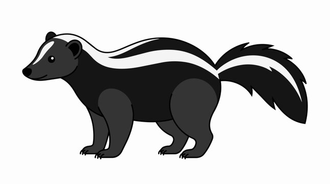 Striped skunk wild animal character design with a fluffy tail and black fur isolated for nature themes and education.