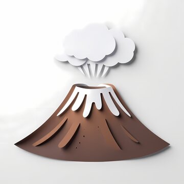 Paper cut volcano cutaway with lava layers, layered paper cut style illustration with depth and soft shadows