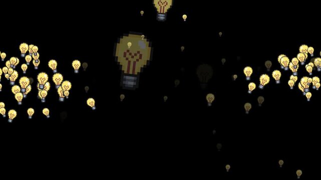 pixel art light bulb, 8-bit lightbulb, 16-bit lamp, retro idea icon, glowing light bulb, electricity, energy, solution, innovation, creativity, bright idea, inspiration, brainstorm, power, glass bulb,