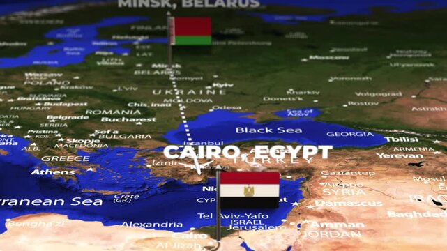 Flight From Minsk BELARUS to Cairo EGYPT with flag pins
