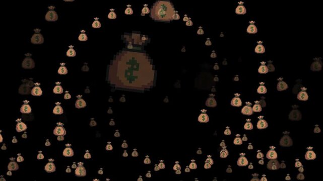 pixel art money bag, 8-bit gold bag, 16-bit coin sack, sack of gold, treasure bag, rich, wealth, bounty, loot, quest reward, gold coins, fortune, currency, bank, financial, profit, casino, prize, arca