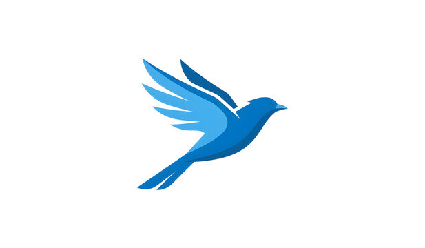 Stylized Blue Bird Logo Icon Soaring in Flight Vector Design
