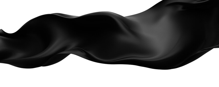 Luxury black fabric flowing isolated on transparent background with copy space for black friday banner 3D render