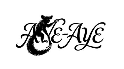 Naklejka premium Unique illustration of a mysterious Aye-Aye lemur with elegant script typography