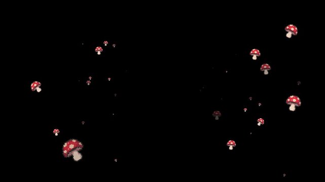 pixel art mushroom, 8-bit fly agaric, 16-bit amanita muscaria, toadstool, red mushroom with white spots, poisonous fungus, toxic, forest element, fantasy mushroom, magic mushroom, nature sprite, envir