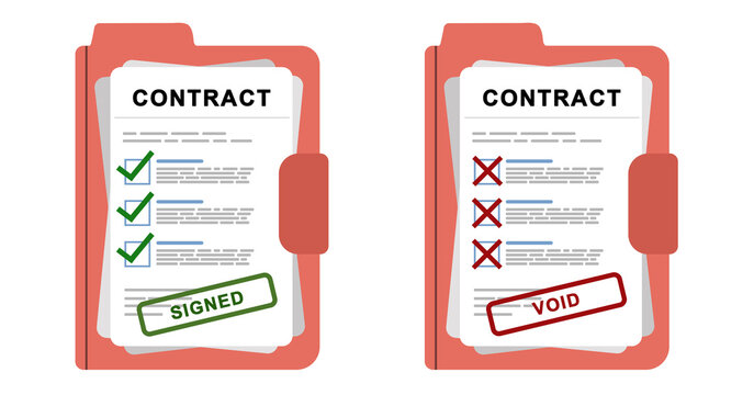Contract document showing signed and void agreements for legal approval, business contracts, and document status.