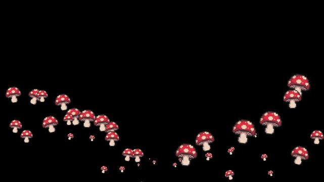 pixel art mushroom, 8-bit fly agaric, 16-bit amanita muscaria, toadstool, red mushroom with white spots, poisonous fungus, toxic, forest element, fantasy mushroom, magic mushroom, nature sprite, envir