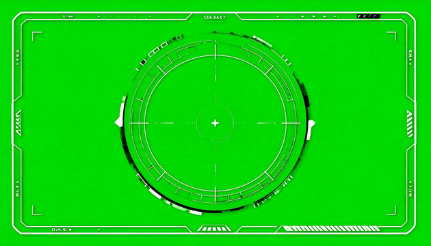 Futuristic Green Screen HUD Display with Targeting Reticle and Sci-Fi Interface Elements for Compositing and Visual Effects