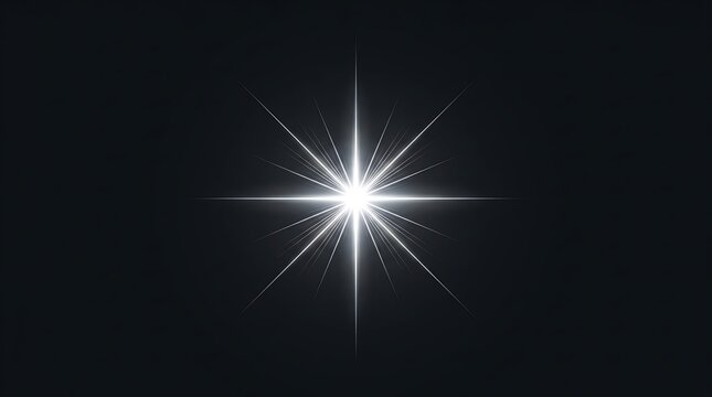 Bright white starburst light effect isolated on a dark black background.
