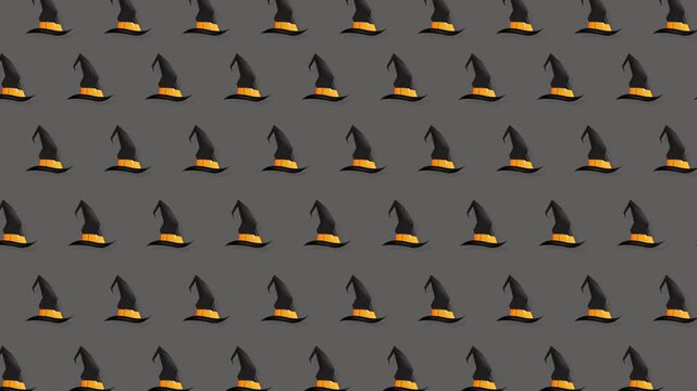 Seamless Pattern of Witch Hats on Gray Background for Halloween Celebrations.