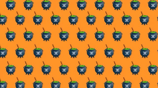 Halloween Cauldron Pattern on Orange Background for Spooky Celebrations.