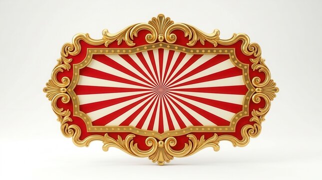 Playful artistic frame featuring a red and white circus marquee with gold ornate details.