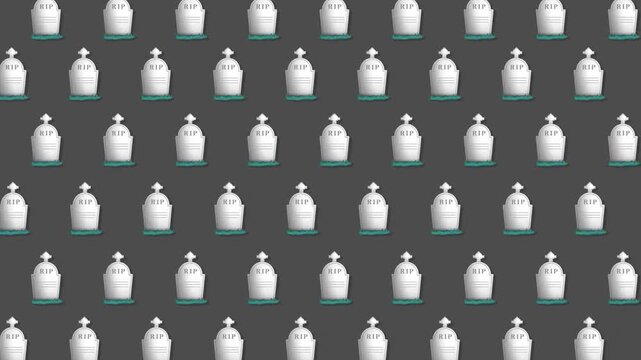 Seamless Loop of White Gravestones on a Dark Background, Minimalist Halloween Concept.