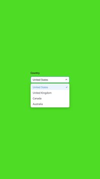 UI dropdown select menu animation vertical, country picker reels
