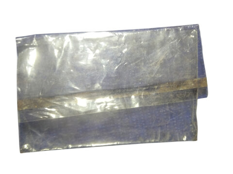 Clear plastic bag with a sticky adhesive strip for packaging isolated on transparent background