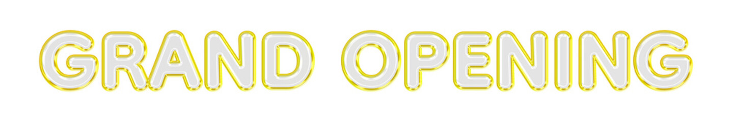 Grand Opening Glass Lettering with Gold Metallic Chrome Edge, Transparent Background, Luxury 3D Glass Typography Sign for Store Launch, Business Opening, Retail Promotion  © Soapbeer