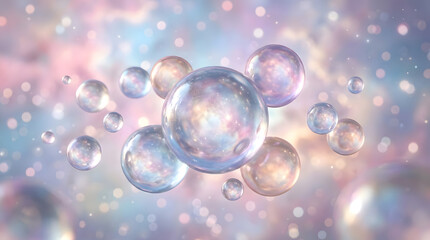 Fototapeta premium Iridescent Bubbles on Soft Pastel Background